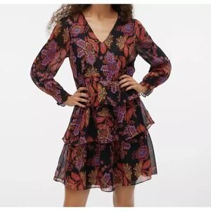 3023 NWT VERO MODA Kara Long Sleeve V-Neck Tiered Lined